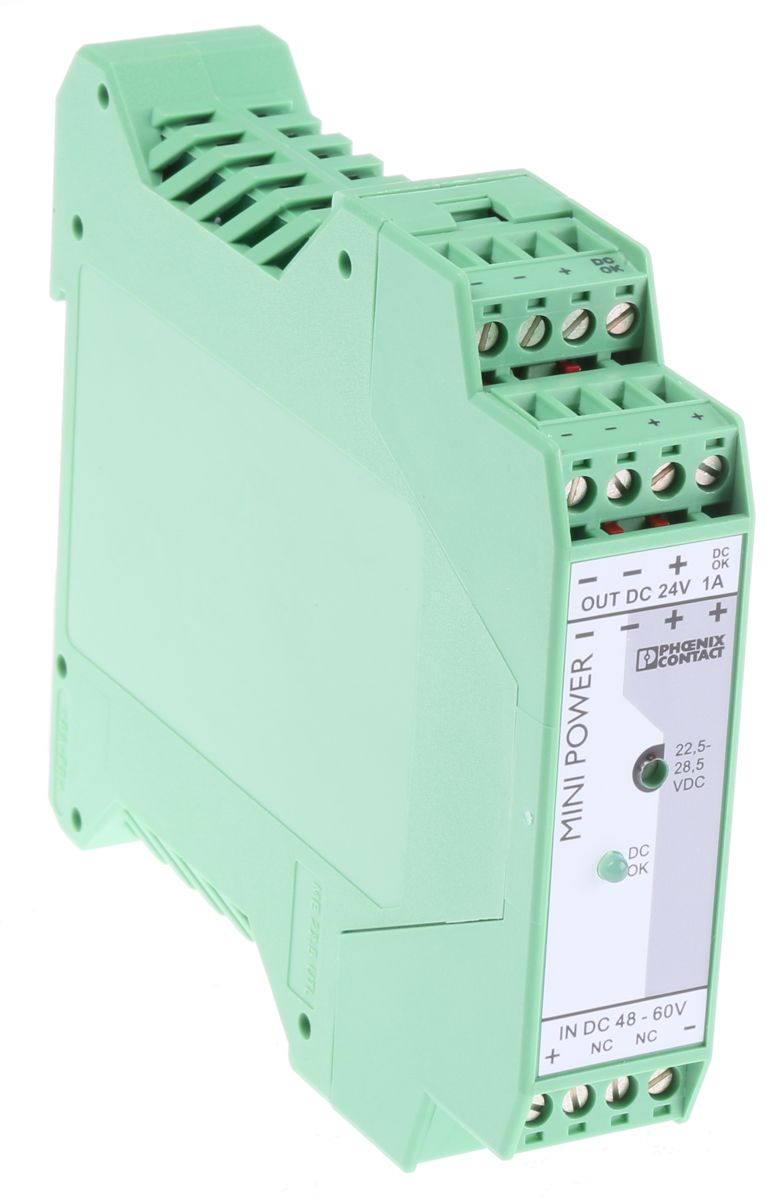Phoenix Contact MINI-PS-48-60DC/24DC/1 DC-DC Converter, 24V dc/ 1A Output, 36 → 75 V dc Input, 24W, DIN Rail
