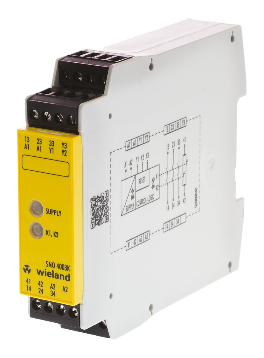 Wieland SNO 4003 Series Dual-Channel Safety Switch/Interlock Safety Relay, 24V ac/dc, 3 Safety Contact(s)