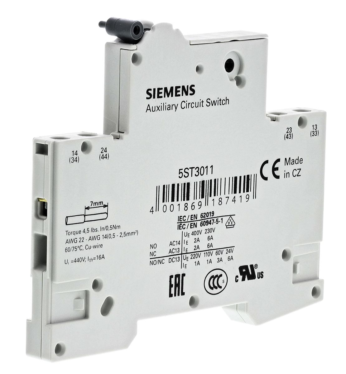 Siemens Hilfskontakt DIN-Schienenmontage, 2 Schließer mit Schraubanschluss Anschluss 6 A, 230 Vac SENTRON