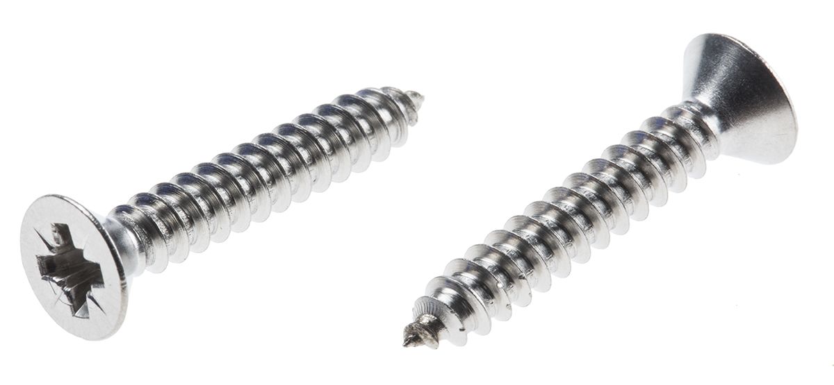 RS PRO Plain Stainless Steel Countersunk Head Self Tapping Screw, N°8 x 1in Long 25mm Long