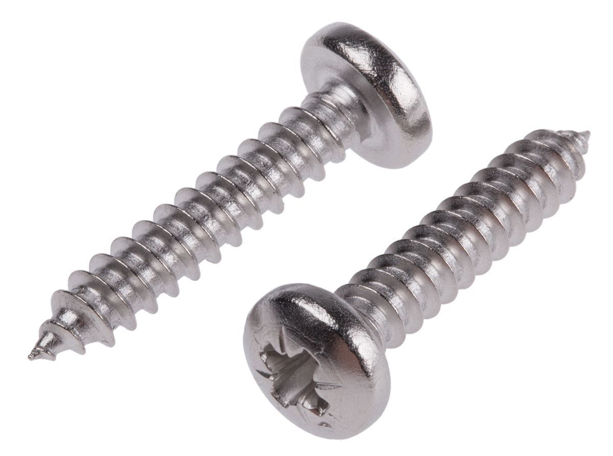 RS PRO Plain Stainless Steel Pan Head Self Tapping Screw, N°10 x 1in