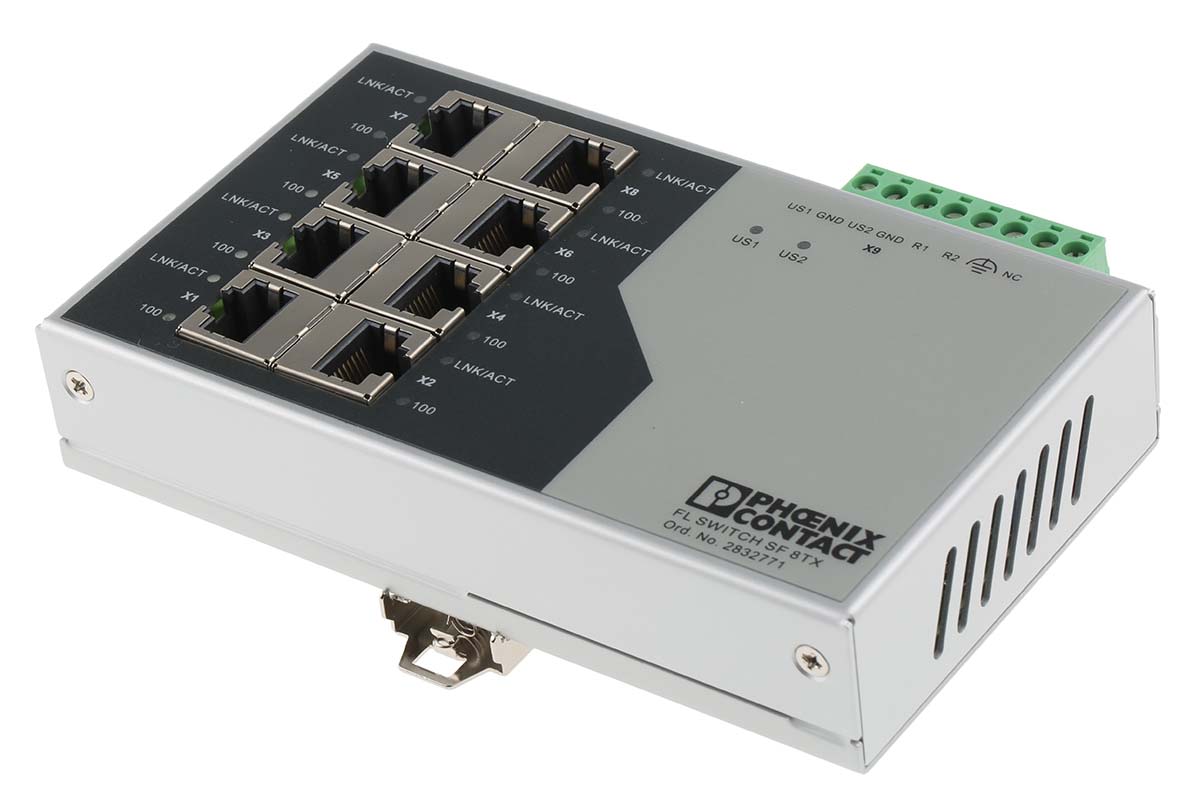 Phoenix Contact DIN Rail Mount Ethernet Switch, 8 RJ45 port, 24V dc, 100Mbit/s Transmission Speed