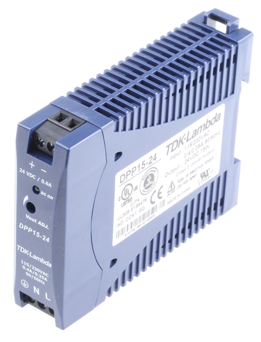 TDK-Lambda DPP Switch Mode DIN Rail Power Supply, 85 → 264V ac ac, dc Input, 24V dc dc Output, 630mA Output, 15W