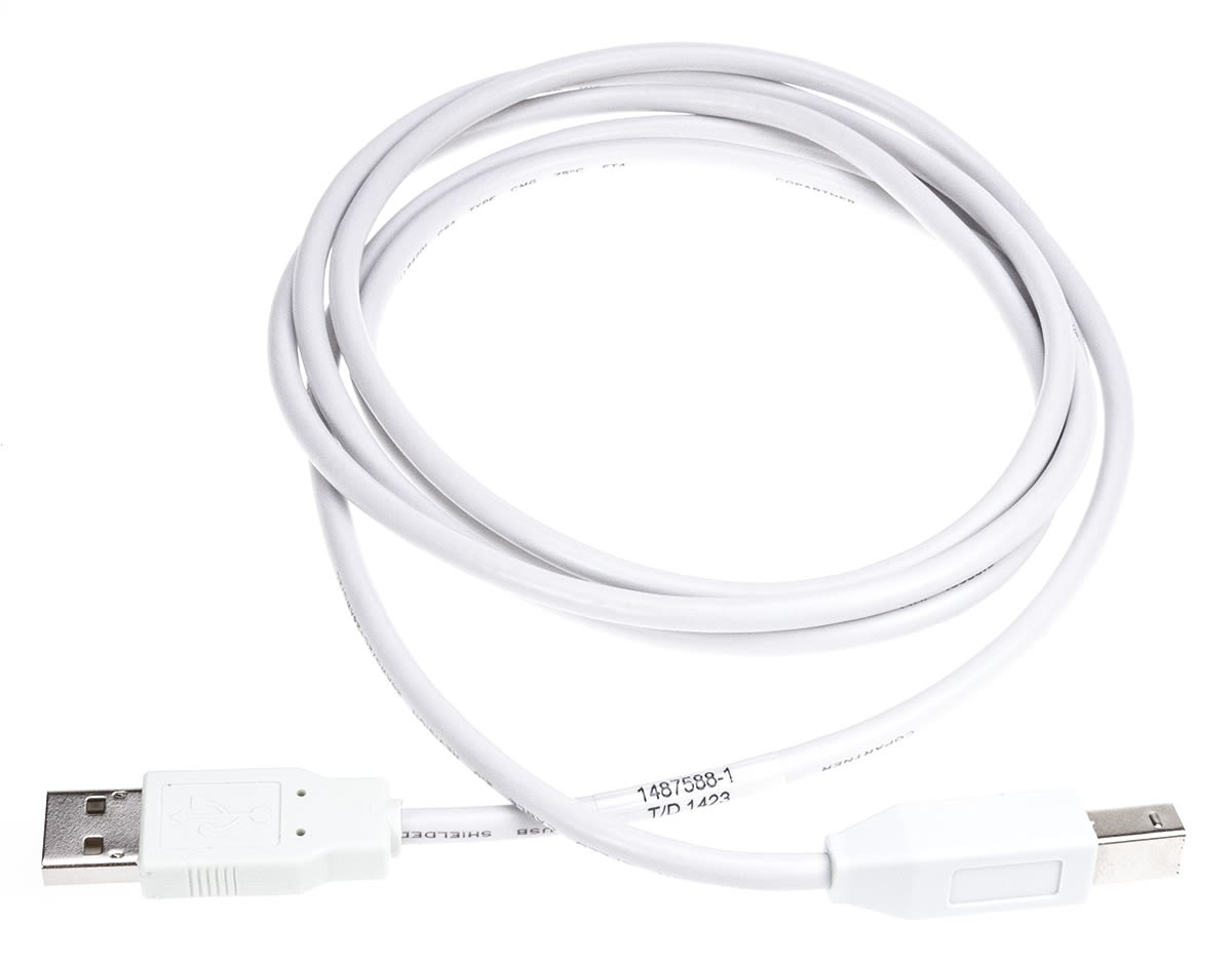 Câble USB TE Connectivity, USB B vers USB A, 2m, Blanc