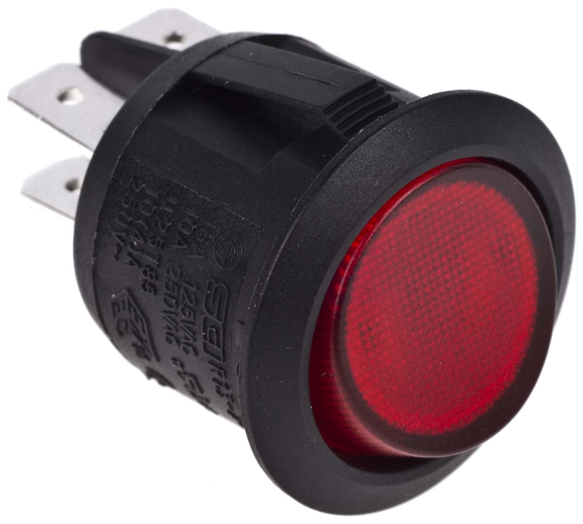 Kolébkový spínač osvětlený, barva ovladače: Červená Dvoupólový jednopolohový (DPST) Zap-vyp 10 A