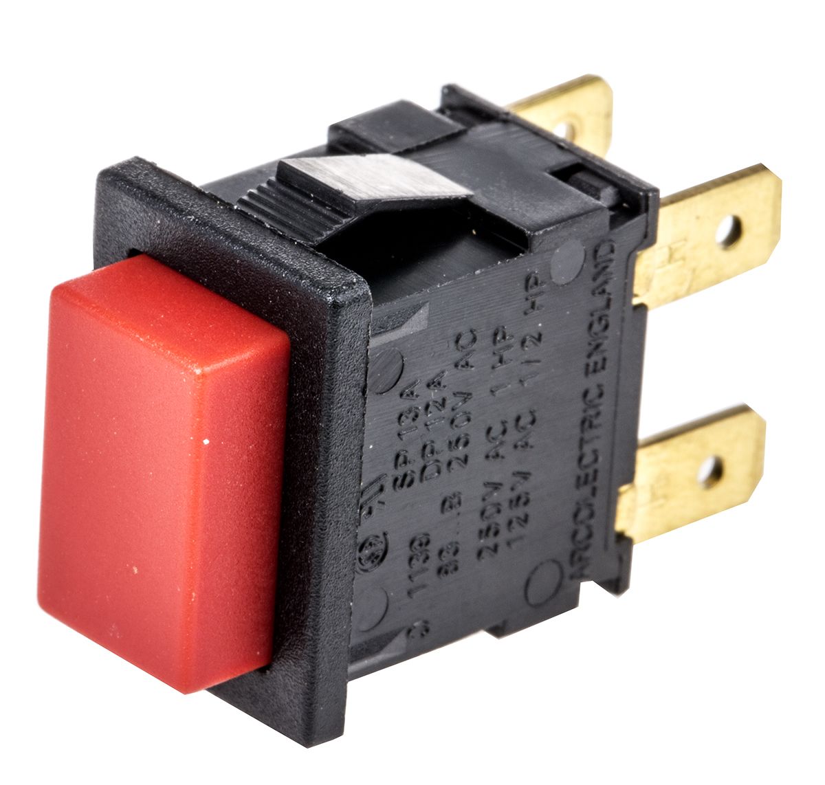 Tlačítkový spínač, barva ovladače: Červená IP40 Dvoupólový dvoupolohový (DPDT) Montáž do panelu Okamžité Ne 16 A při