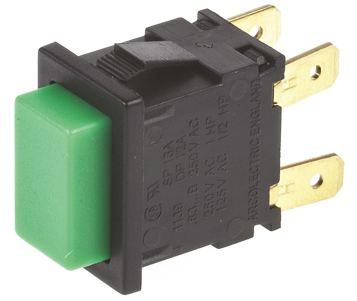 Tlačítkový spínač, barva ovladače: Zelená IP40 Dvoupólový dvoupolohový (DPDT) Montáž do panelu Okamžité Ne 16 A při 250