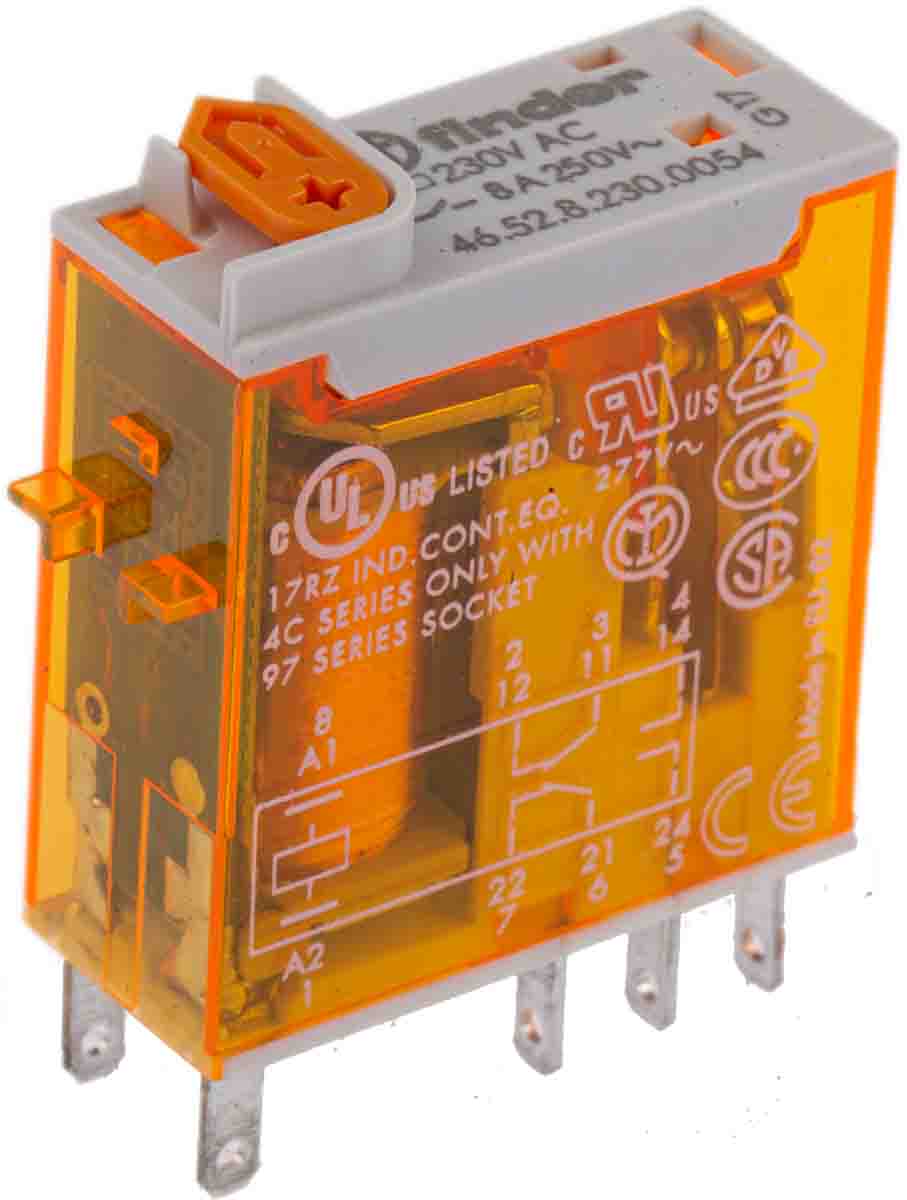 46.52.8.230.0054 Finder Plug In Power Relay, 230V ac Coil, 8A