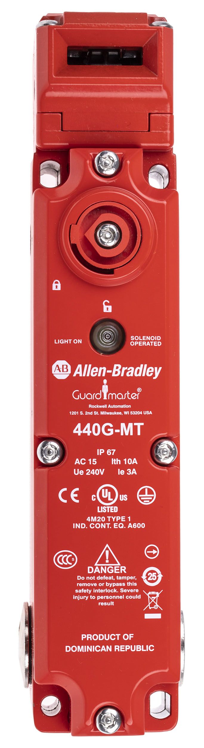 Interruptor de bloqueo por solenoide Allen Bradley Guardmaster 440G-MT, 24V ac/dc, cont. aux. 1NA, Alimentar para
