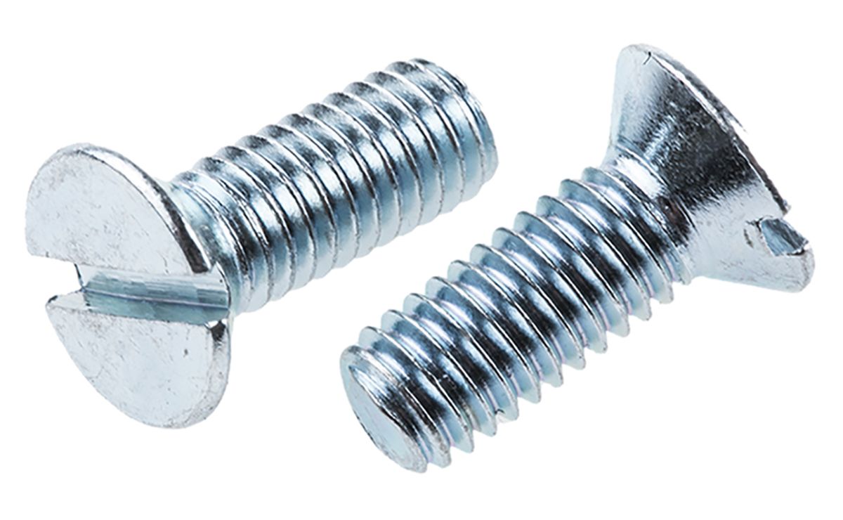 RS PRO, M6 Countersunk Head, 16mm Steel Slot Bright Zinc Plated RS