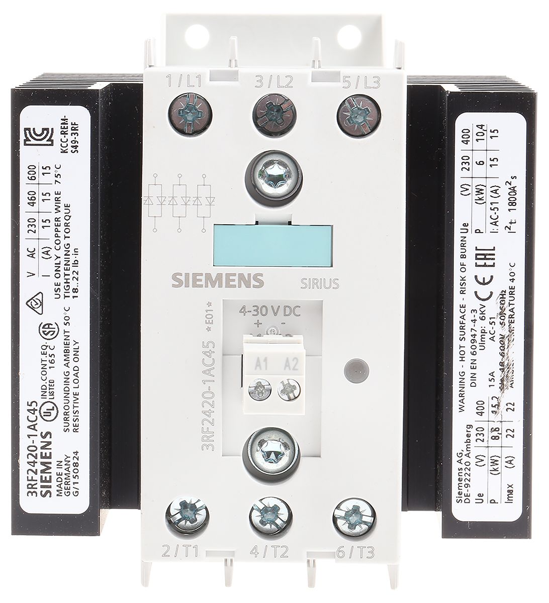 Siemens DIN Rail Solid State Relay, 20 A Max. Load, 600 V Max. Load, 30 V dc Max. Control