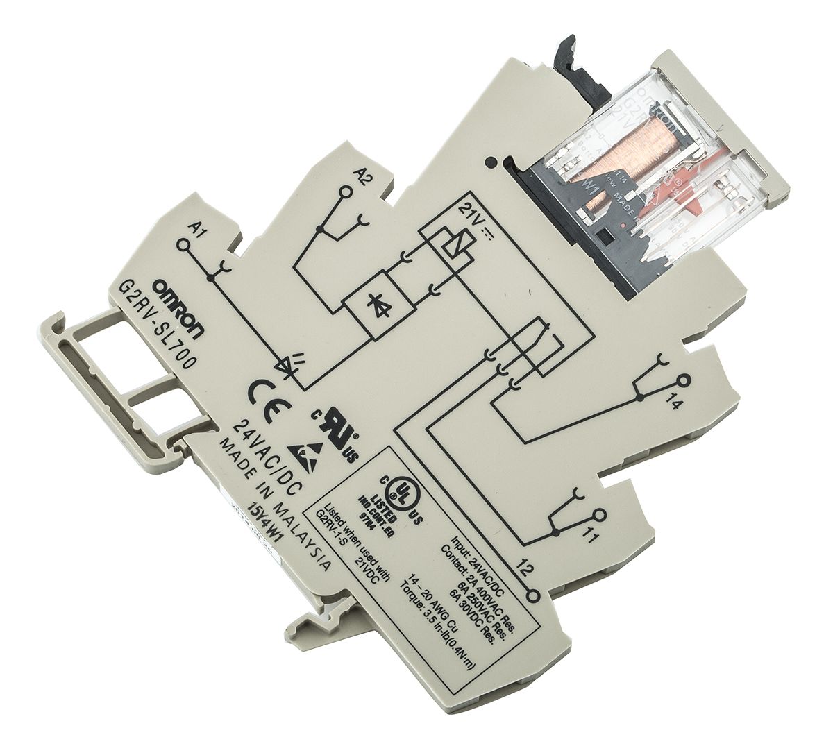 G2RVSL700 AC/DC24 Omron DIN Rail NonLatching Relay, 24V ac/dc Coil