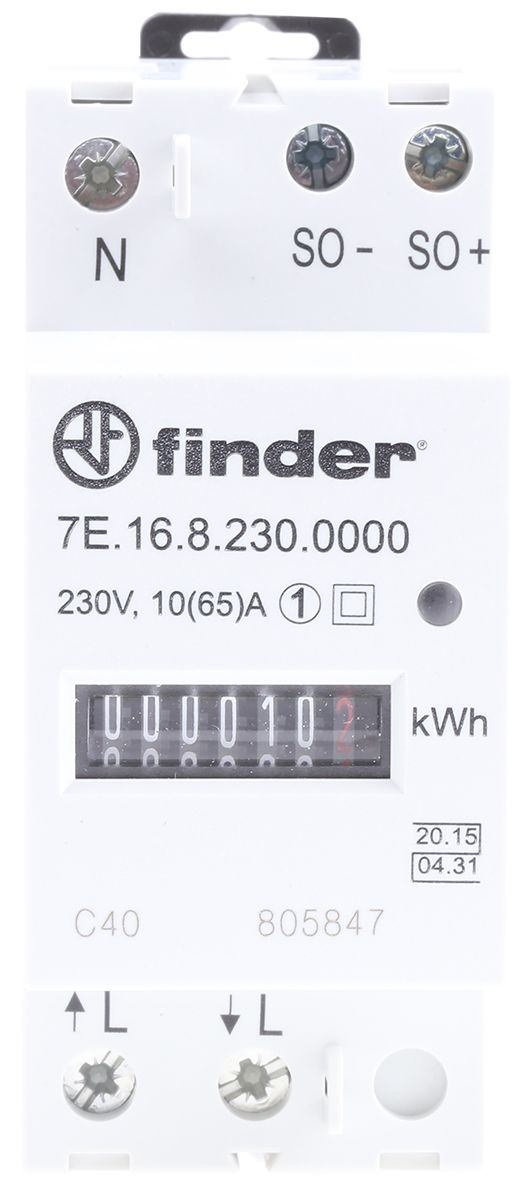 Finder 7E Series 1 Phase Mechanical Energy Meter with Pulse Output, 89mm Cutout Height