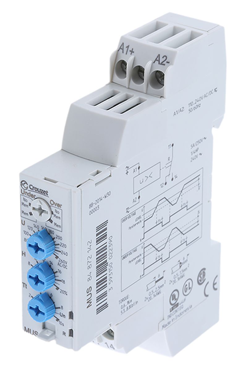 84872142 Crouzet DIN Rail Voltage Monitoring Relay, 65 → 260V ac/dc