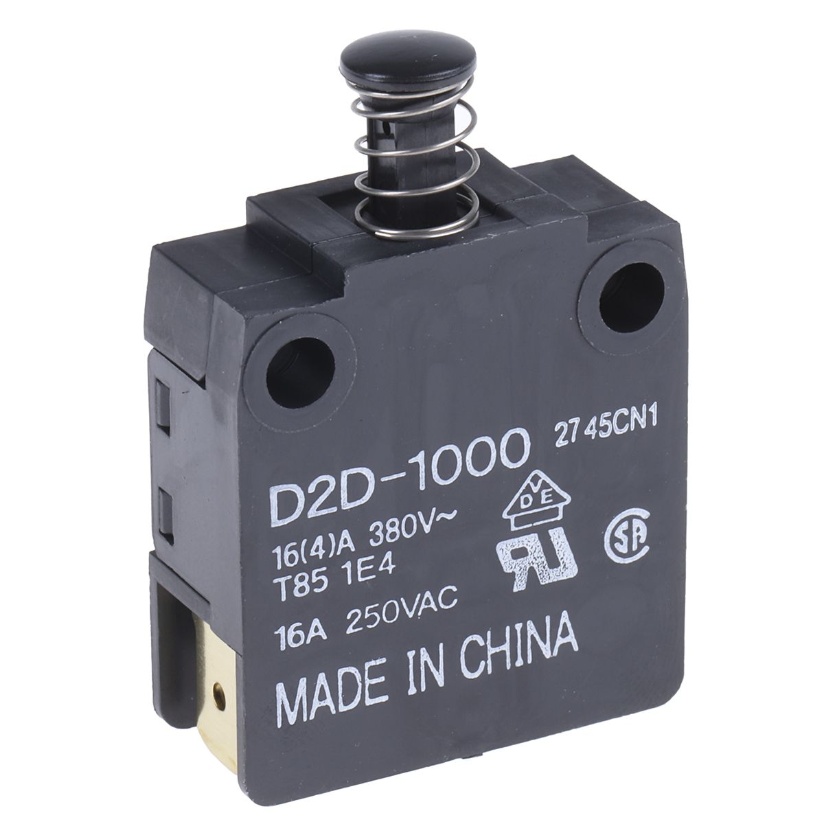 IP40 Door Micro Switch Plunger, SP-NO/NC 16 A @ 250 V ac, -25 → +85°C
