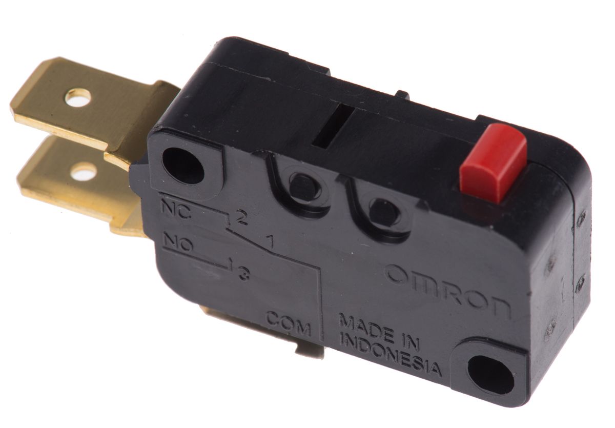 Omron Pin Plunger Micro Switch, Tab Terminal, 16 A @ 250 V ac, SPDT-NO/NC, IP40