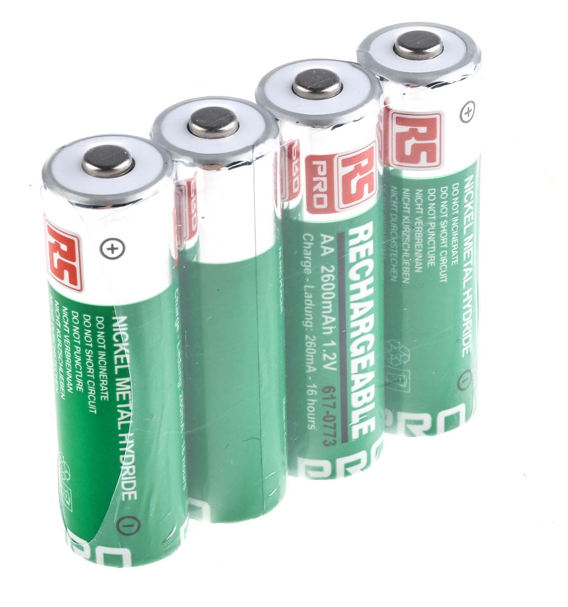 RS PRO AA NiMH Rechargeable AA Batteries, 2.6Ah, 1.2V - Pack of 4