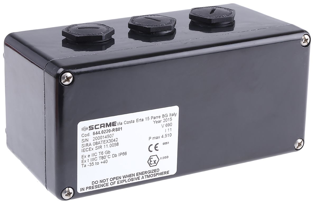 644.0220RS01 Scame Zenith P Series Black Junction Box, IP66, 14