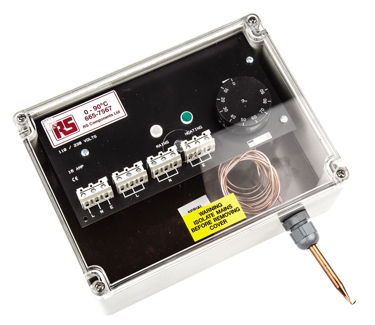 RS PRO Trace Heating Thermostat 75mm x 200mm x 150mm, 0 → +90 °C RS