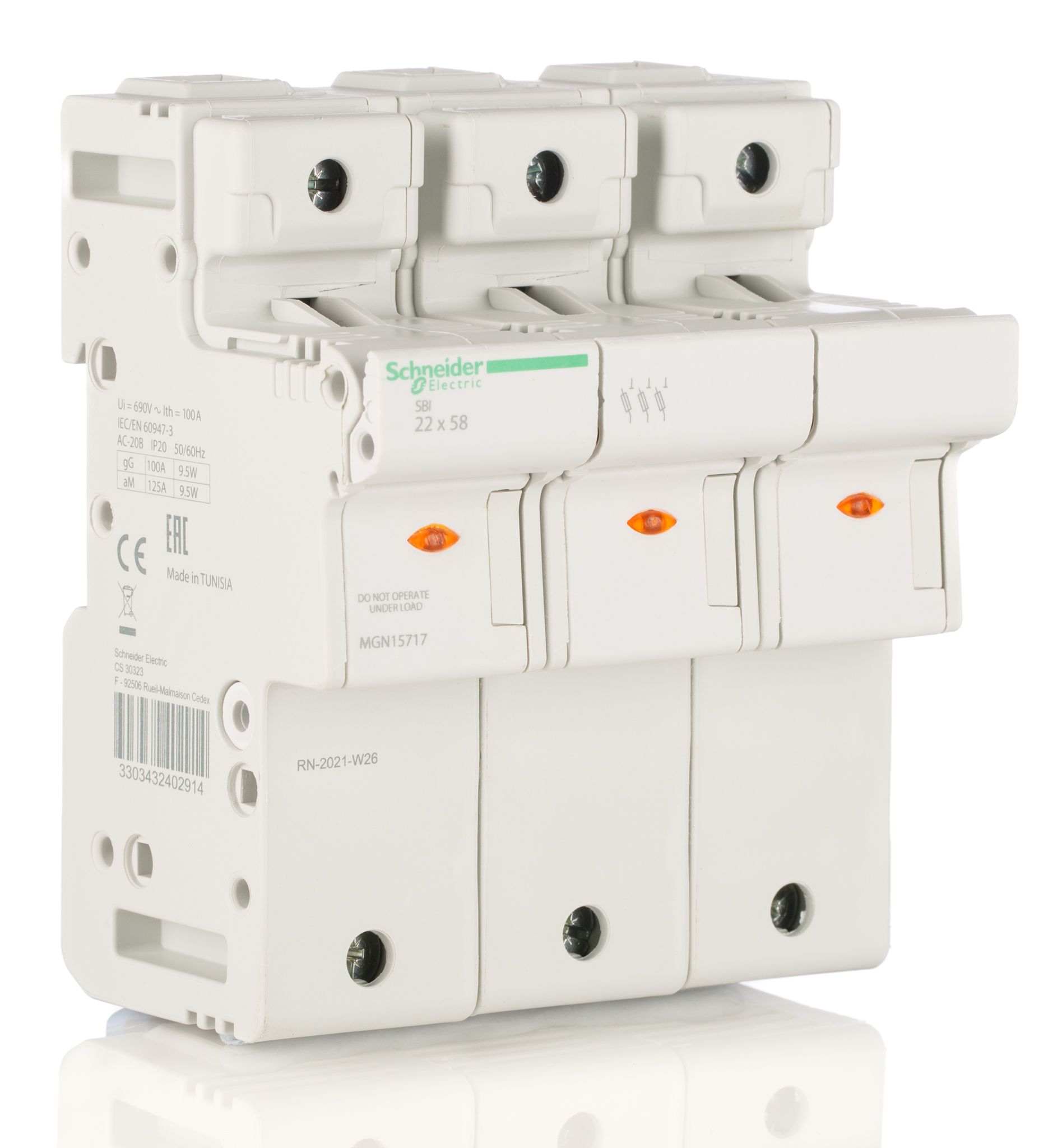 MGN15717 Schneider Electric 125A Rail Mount Fuse Holder for 22 x 58mm