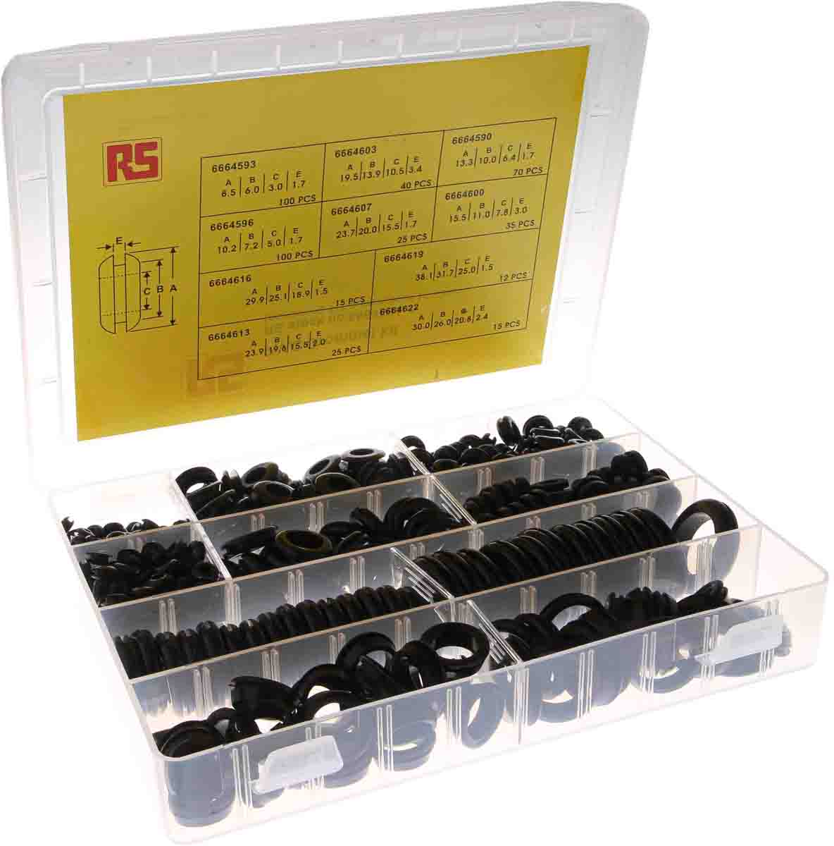 RS PRO Black PVC Cable Grommet Kit for 3 → 19mm Cable Dia.