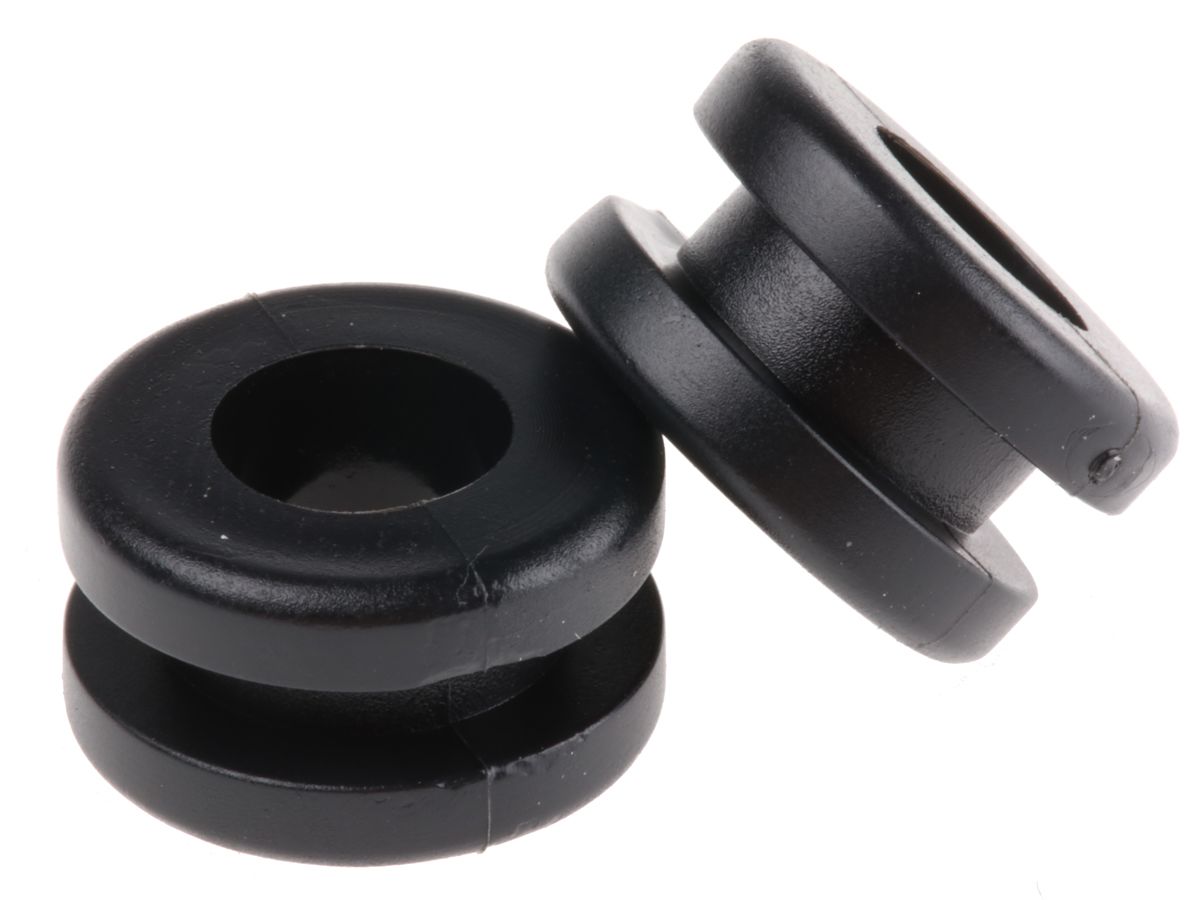 RS PRO Black PVC 11mm Cable Grommet for Maximum of 7.8mm Cable Dia.