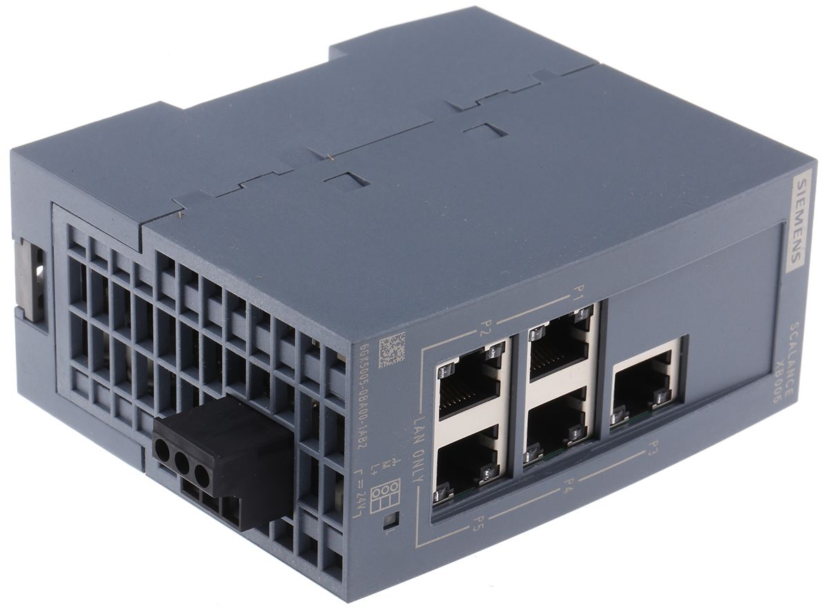 Conmutador Ethernet Siemens 6GK5005-0BA00-1AB2, 5 puertos RJ45, Montaje Carril DIN, 10 Mbit/s, 100 Mbit/s