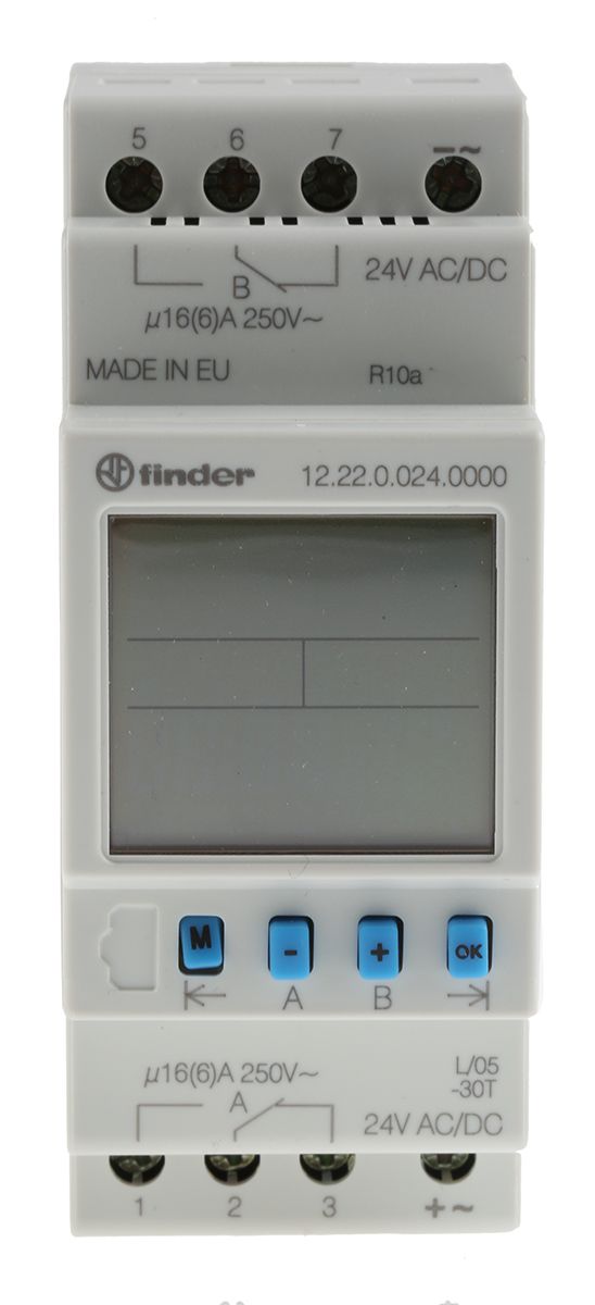 Finder Digital DIN Rail Time Switch 24 V ac/dc, 2-Channel
