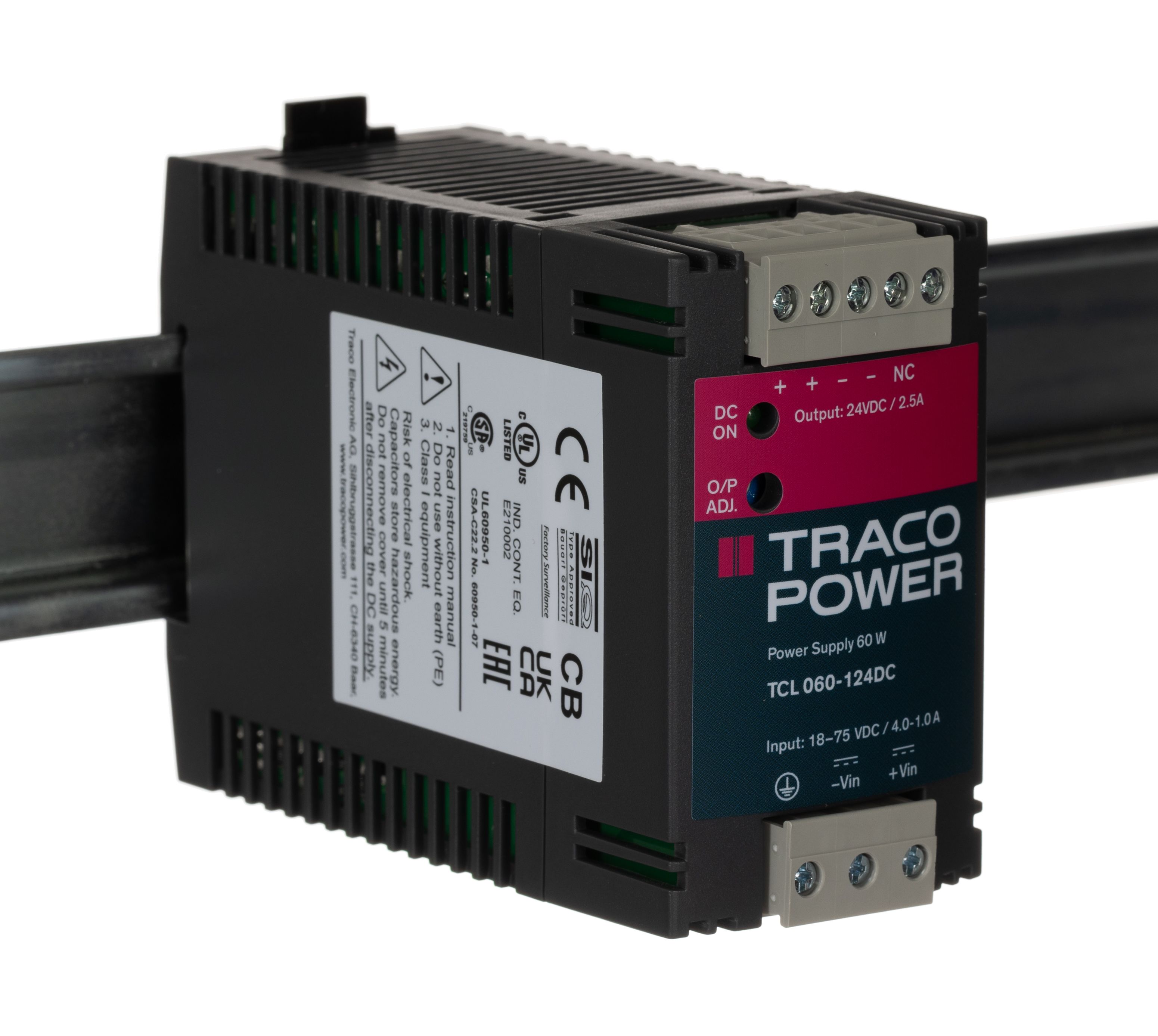 TCL 060-124 DC | TRACOPOWER TCL Switch Mode DIN Rail Power Supply, 18 → ...