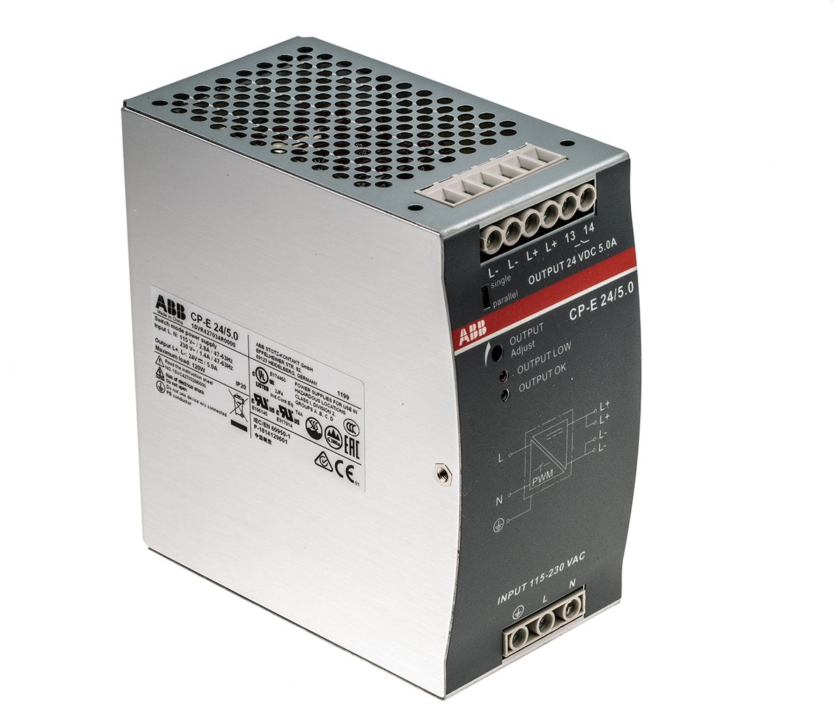 ABB CP-E Switch-mode DIN-skinnemonteret strømforsyning, 120W 24V dc