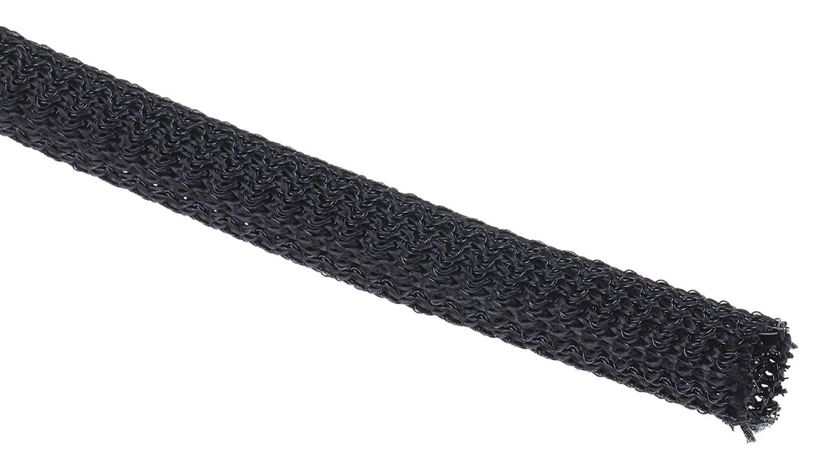 RS PRO Braided PET Black Cable Sleeve, 4mm Diameter, 3m Length