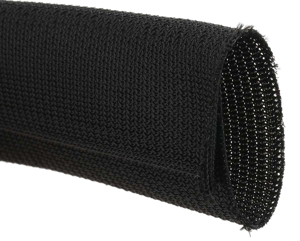 RS PRO Braided PET Black Cable Sleeve, 32mm Diameter, 3m Length