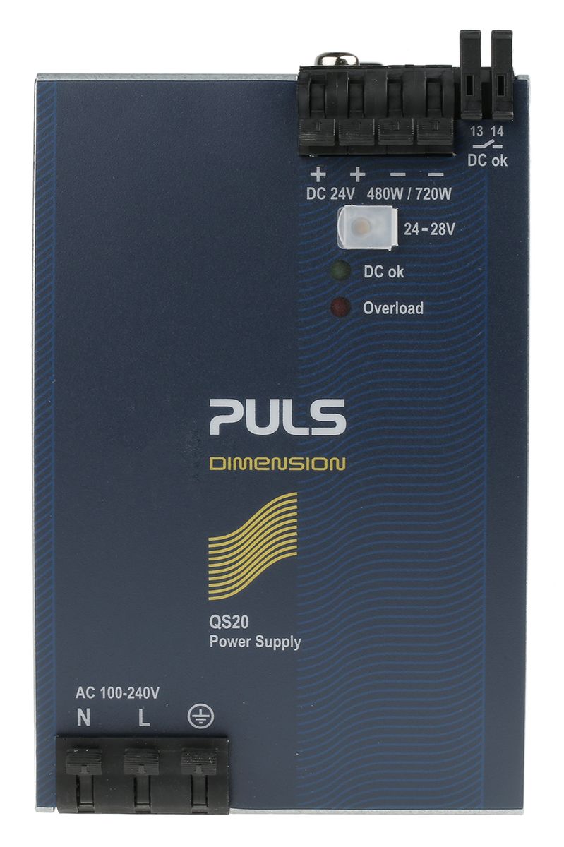 PULS DIMENSION Q Switch Mode DIN Rail Power Supply, 100 → 240V ac ac, dc Input, 24V dc dc Output, 20A Output,