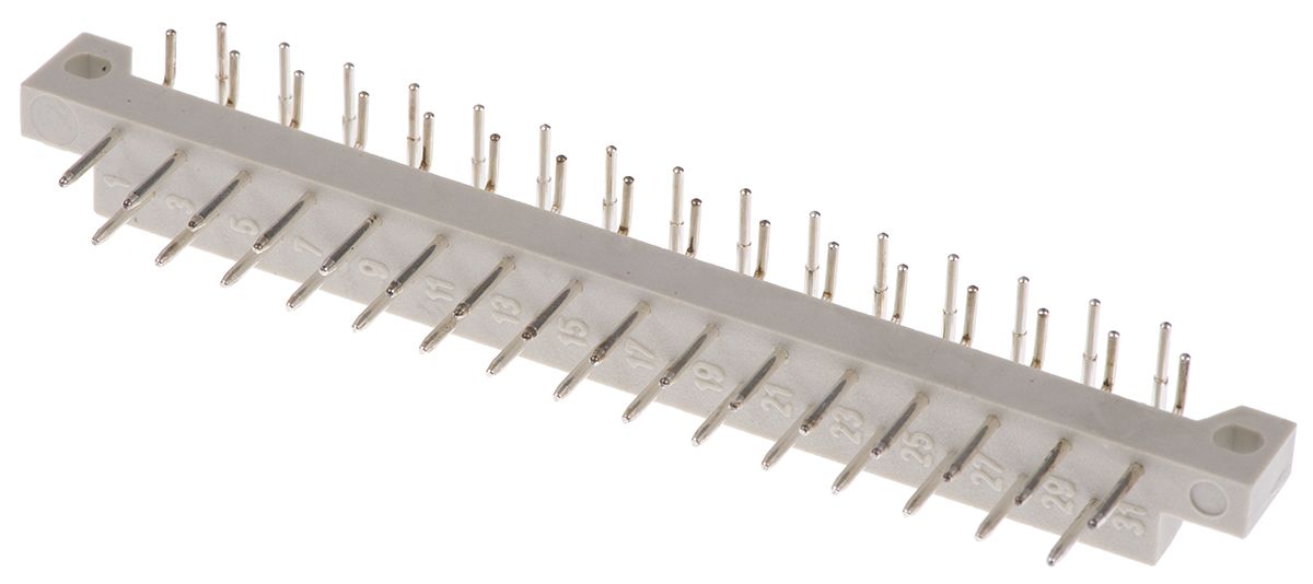 ASSMANN WSW 5mm Pitch 31 Way 2 Row Right Angle Male DIN 41617 Connector, Solder Termination, 2A