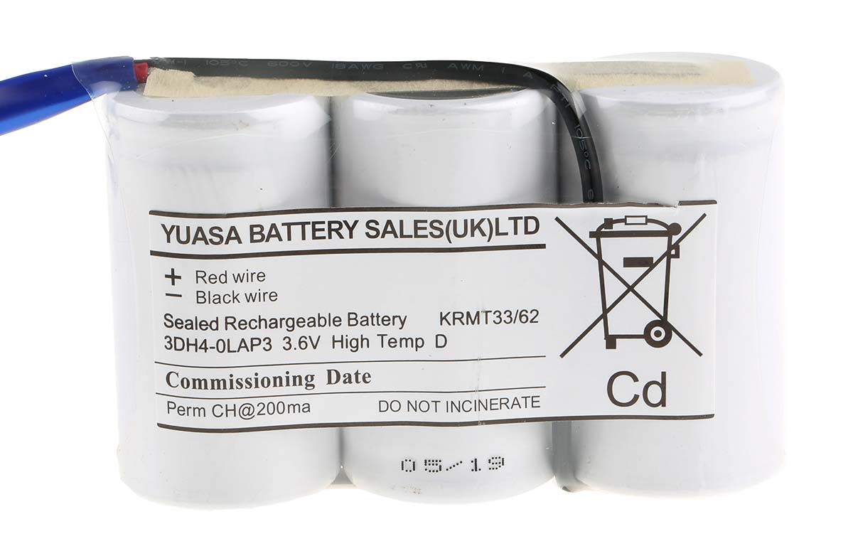 Yuasa 3.6V NiCd Rechargeable Battery Pack, 4Ah - Pack of 1