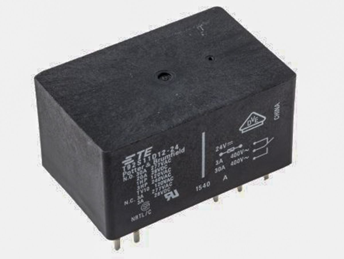 T92S11D1224=T92 TE Connectivity PCB Mount Power Relay, 24V dc Coil
