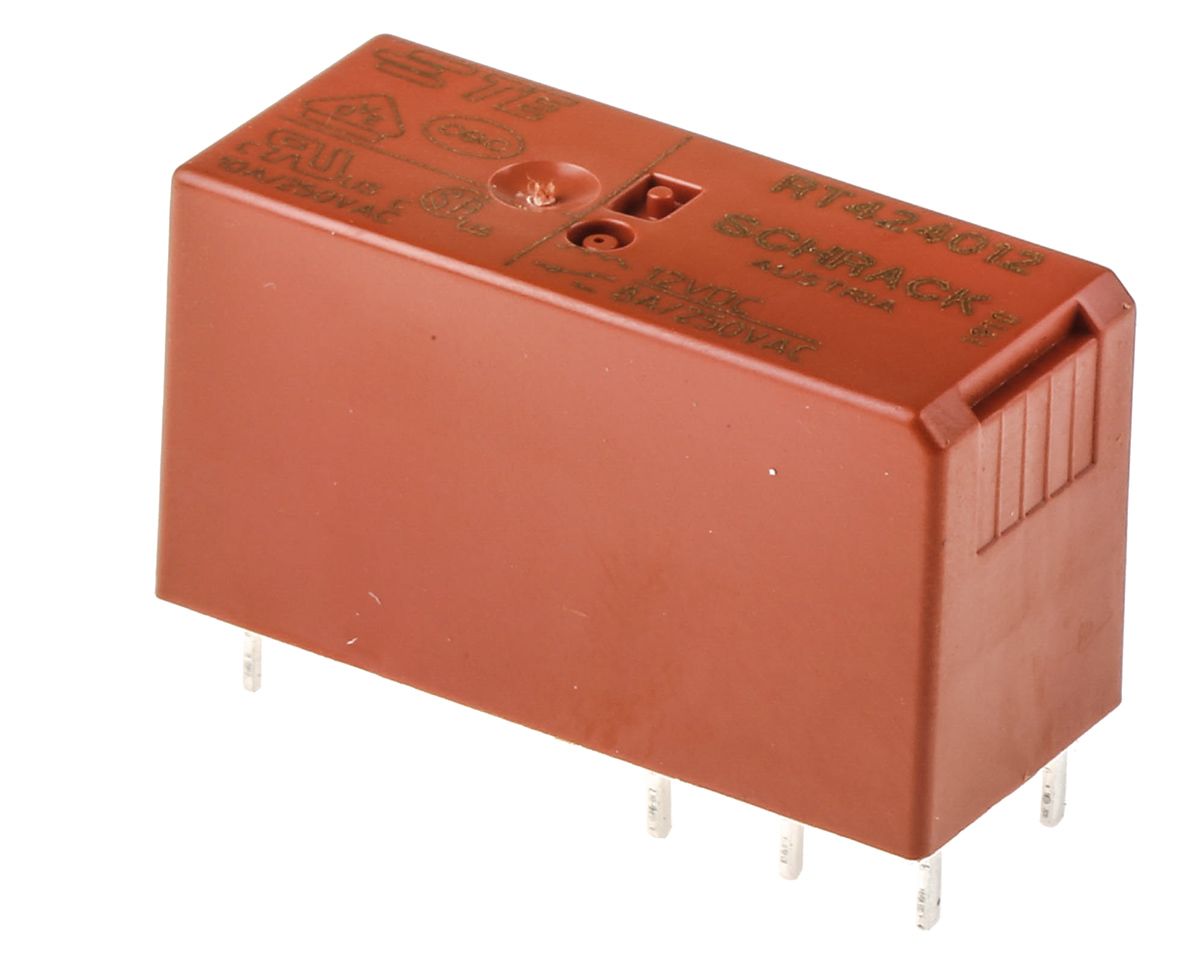 TE Connectivity PCB Mount Power Relay, 12V dc Coil, 8A Switching Current, DPDT