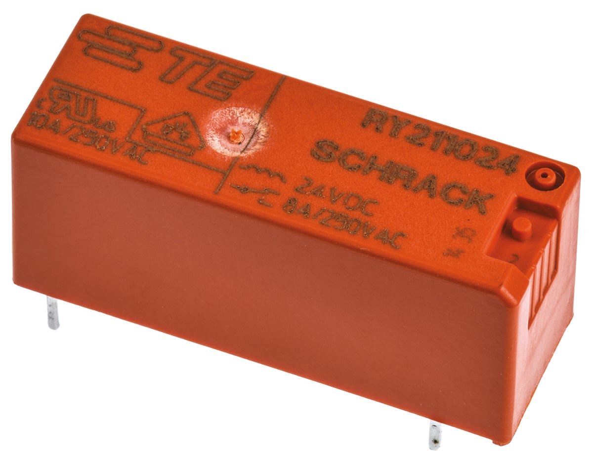RY211024 TE Connectivity PCB Mount Power Relay, 24V dc Coil, 8A