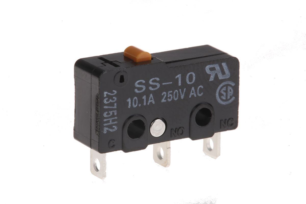 Omron Pin Plunger Micro Switch, Solder Terminal, 10.1 A @ 250 V ac, SPDT-NO/NC, IP40