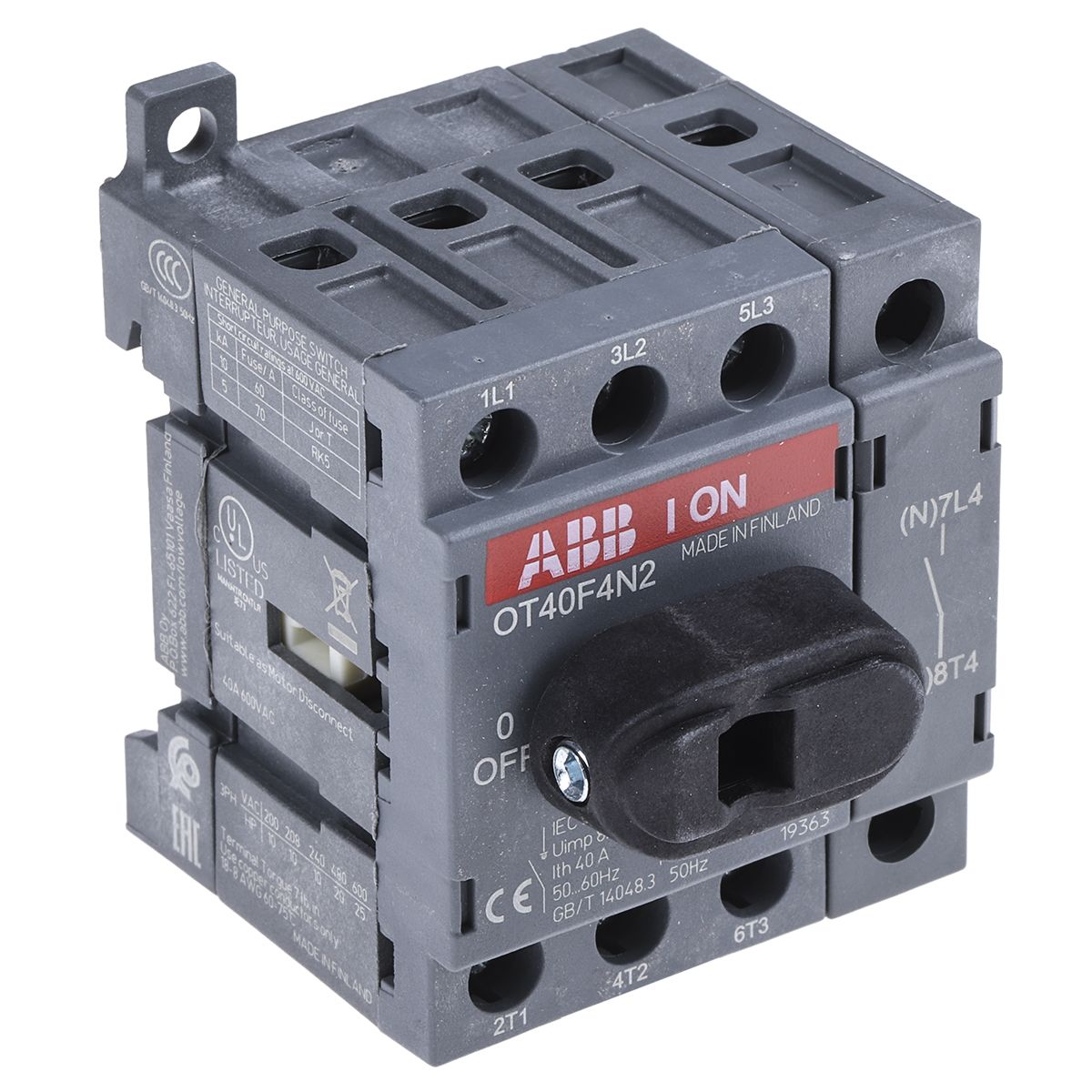 OT40F4N2 1SCA104932R1001 ABB 4P Pole Isolator Switch 40A Maximum