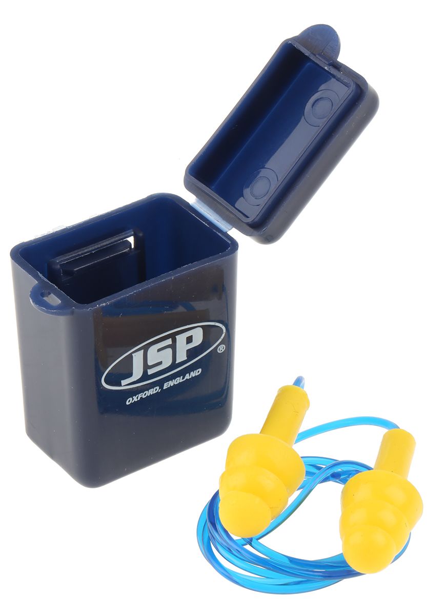 Bouchons d'oreilles réutilisables JSP 26dB cordés Bleu, Jaune X 1