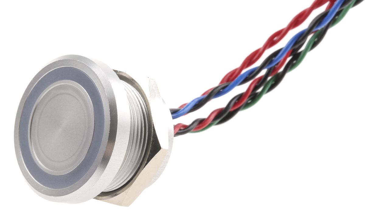 Illuminated Wire Lead Piezo Switch, , IP68, 200 mA@ 24 V dc, Single Pole Single Throw (SPST), -40 → +75°C