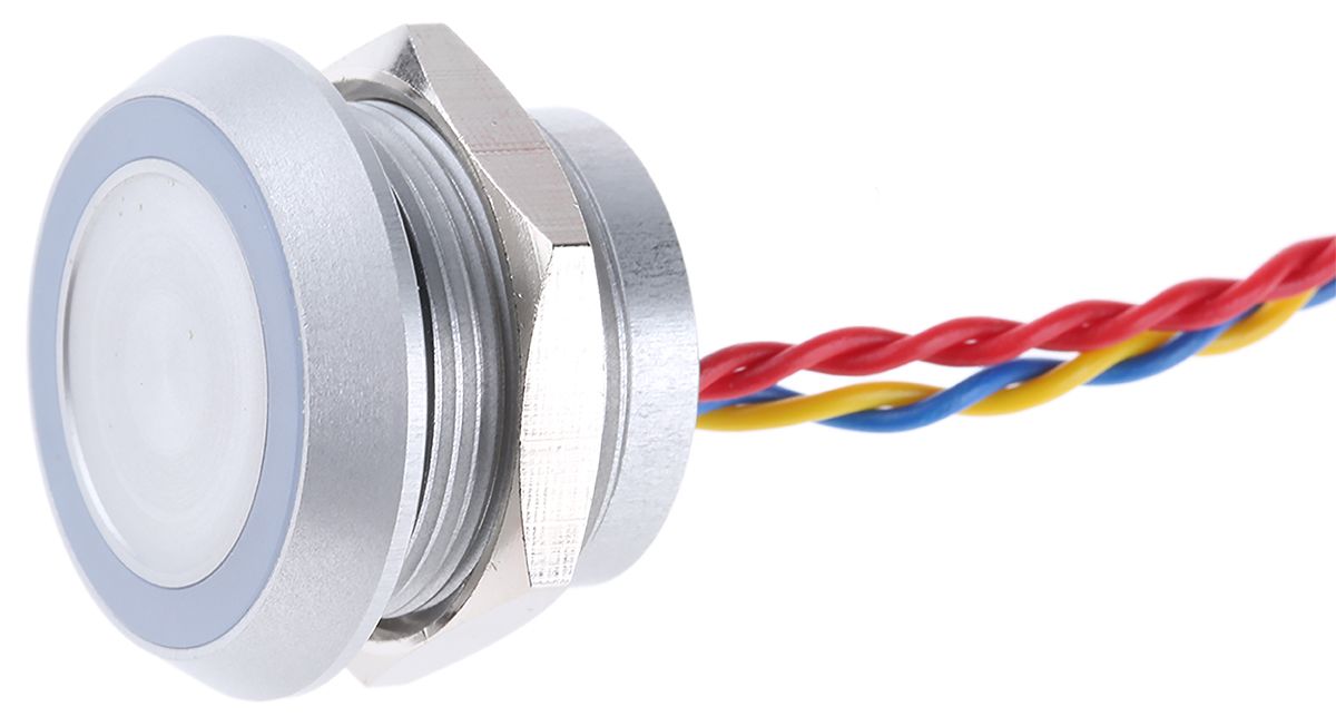 Illuminated Wire Lead Piezo Switch, , IP68, 200 mA @ 24 V dc, Single Pole Single Throw (SPST), -40 → +75°C