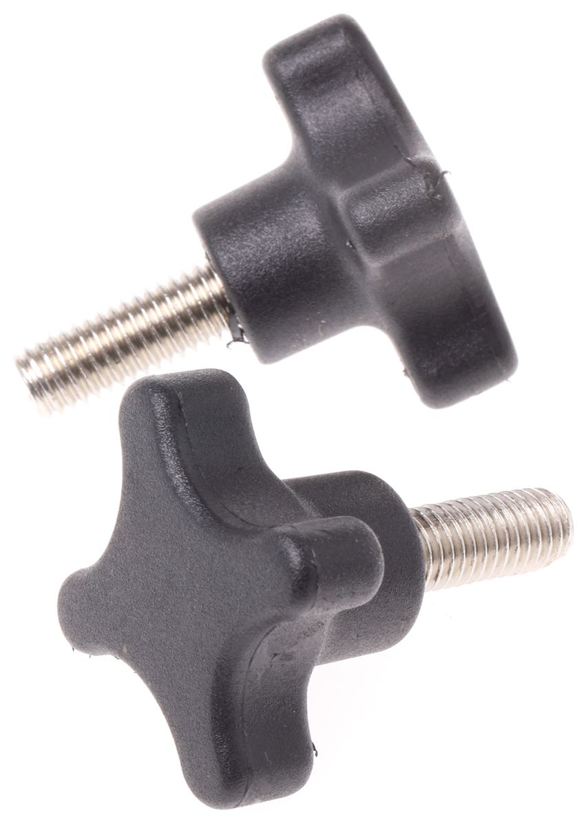 RS PRO Black 4Arm Clamping Knob, M8, Threaded Stud RS