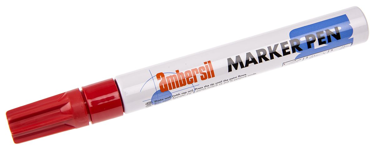 Pennarello marcatore Rosso Ambersil, punta media da 3mm, compatibile con Cartone, vetro, metallo, carta, plastica,