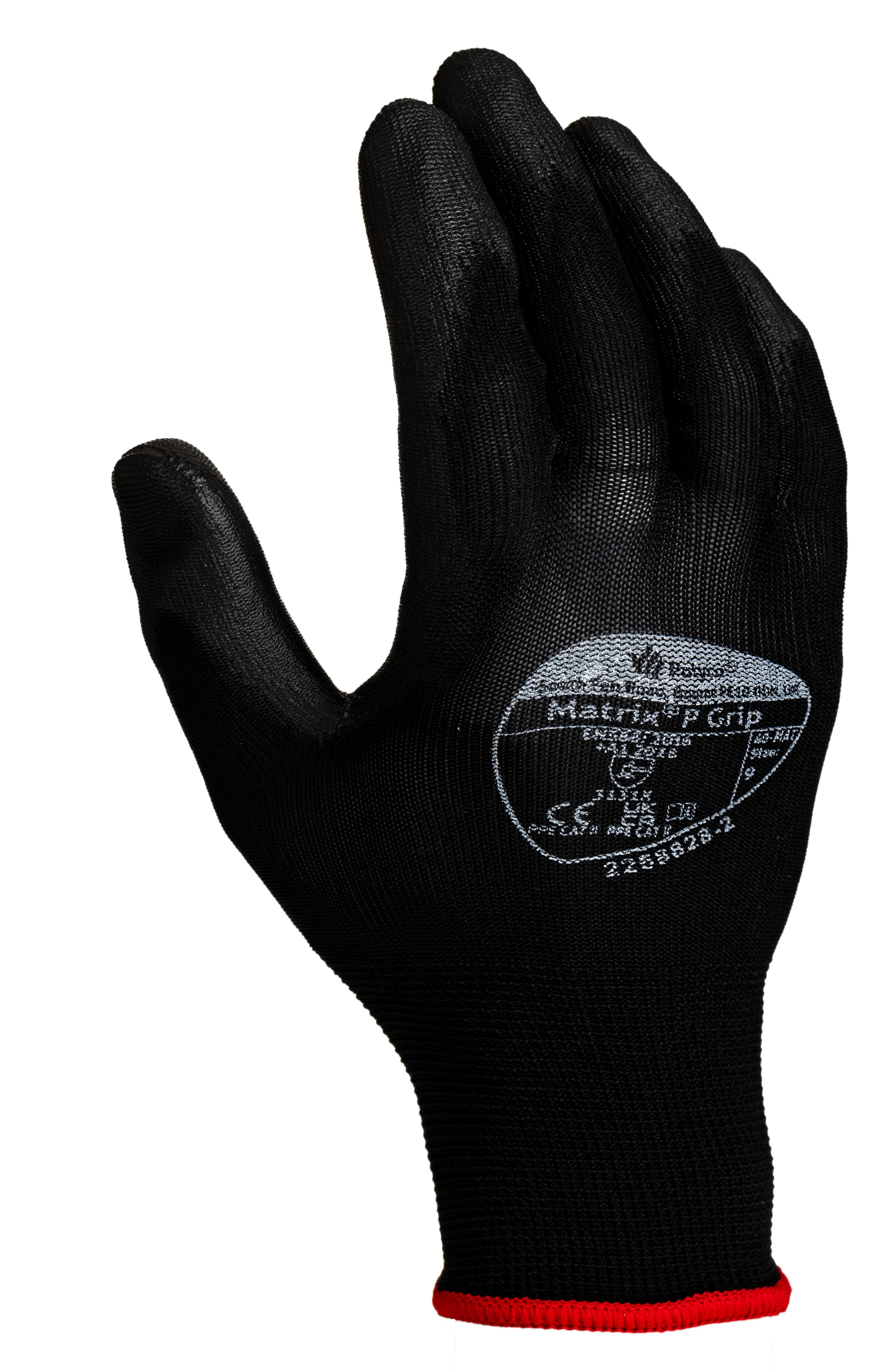 BM Polyco Matrix Black General Purpose Work Gloves, Size 9, Large, Nylon Lining, Polyurethane Coating