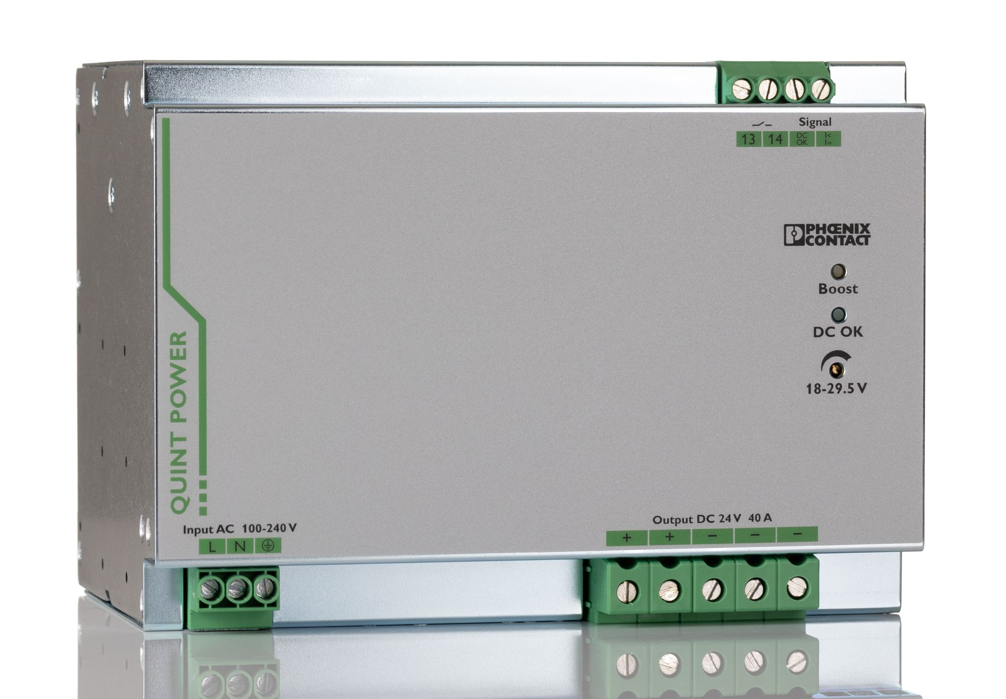 Phoenix Contact QUINT-PS/1AC/24DC/40 Switch Mode DIN Rail Power Supply 85 → 264V ac Input, 24V dc Output, 40A