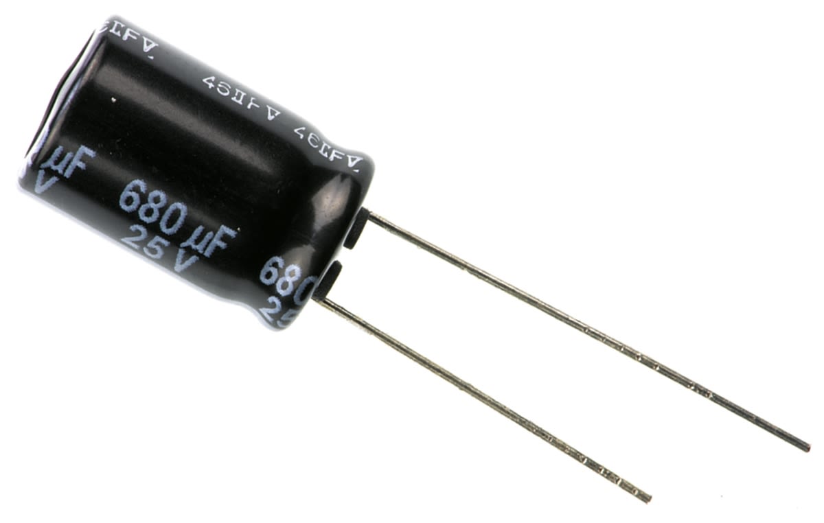 Kondenzátor, řada: FR Radial 680μF ±20% 25V dc, Průchozí otvor Elektrolytický Panasonic