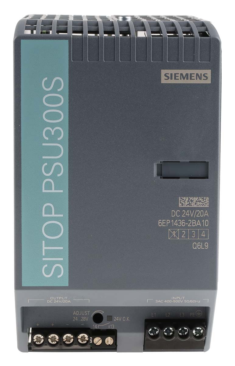 Siemens SITOP PSU300S Switch Mode DIN Rail Power Supply, 340 → 550V ac ac Input, 24V dc dc Output, 20A Output,