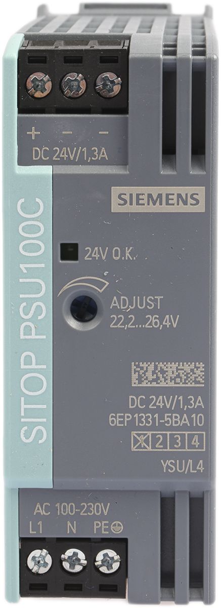 Siemens SITOP PSU100C Switch Mode DIN Rail Power Supply 85 → 264V ac Input, 24V dc Output, 1.3A 30W